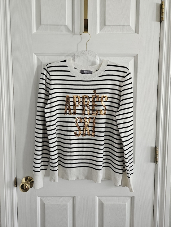 Marled by Reunited Clothing Sweaters - NWOT Marled Striped Sweater With Sequin 'Apres Ski' Graphic